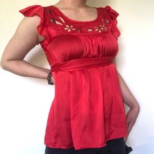 Buzz y2k Bright Red Satin Babydoll Top